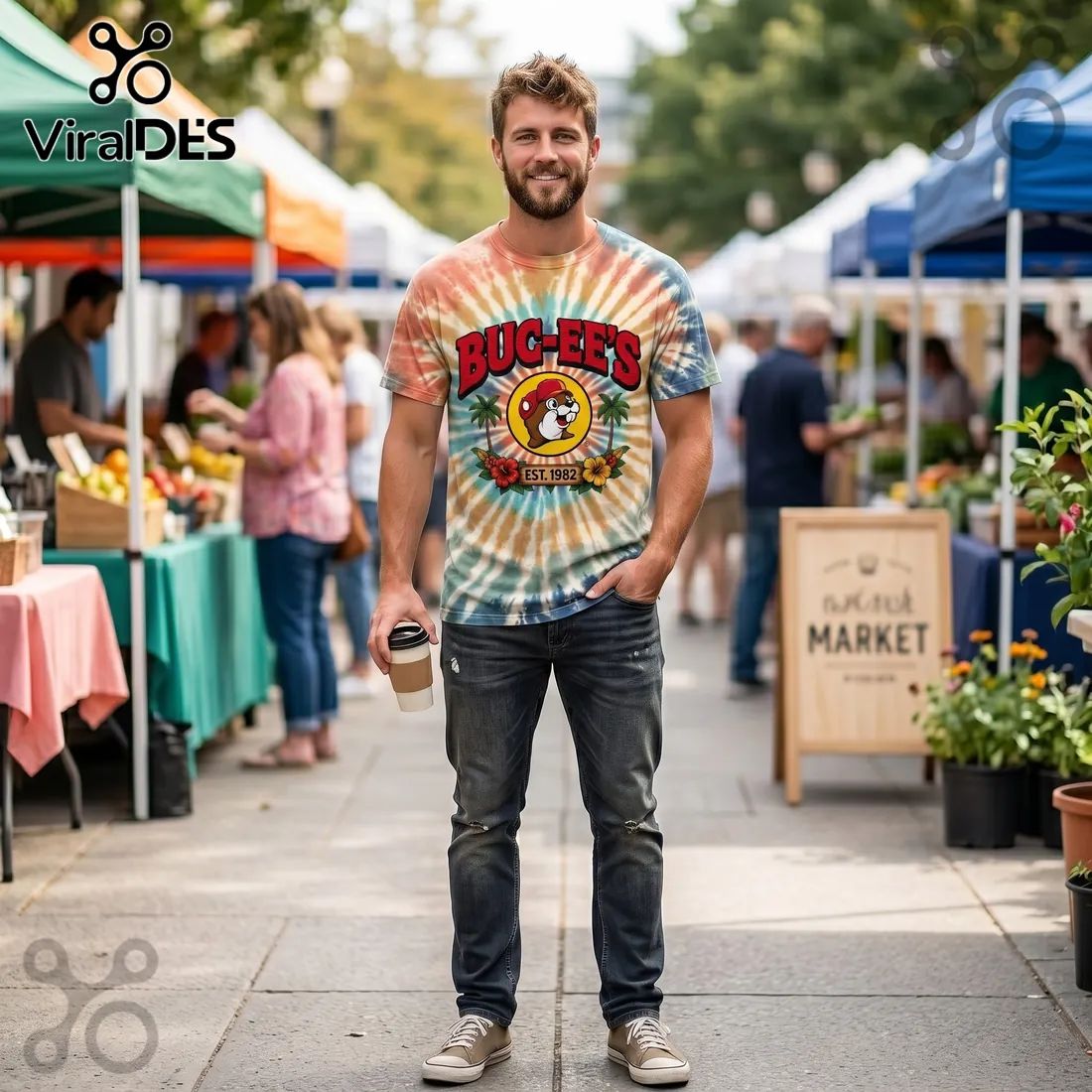 Bucees Tropical Palm Tree EST 1982 Beaver Mascot Summer T-Shirt