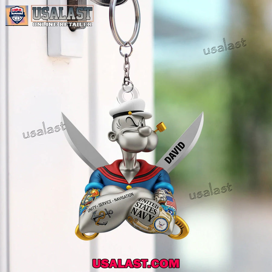 US Navy Popeye The Sailor Custom Name Acrylic Keychain, Hanging Ornament