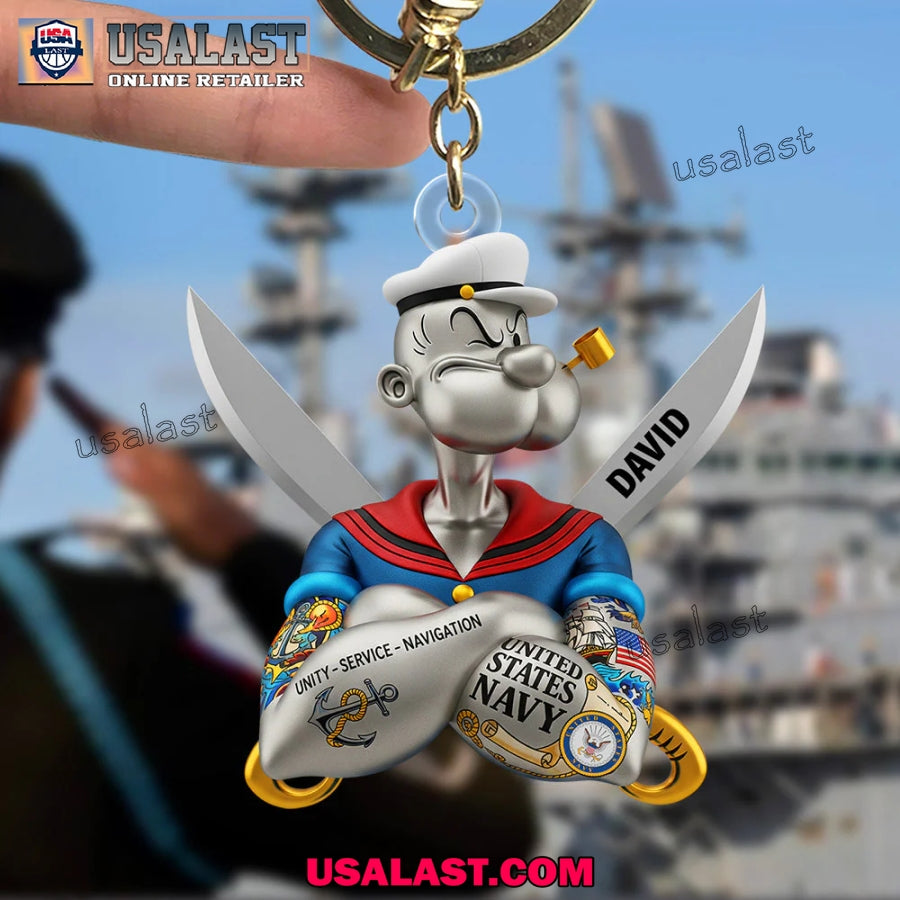 US Navy Popeye The Sailor Custom Name Acrylic Keychain, Hanging Ornament