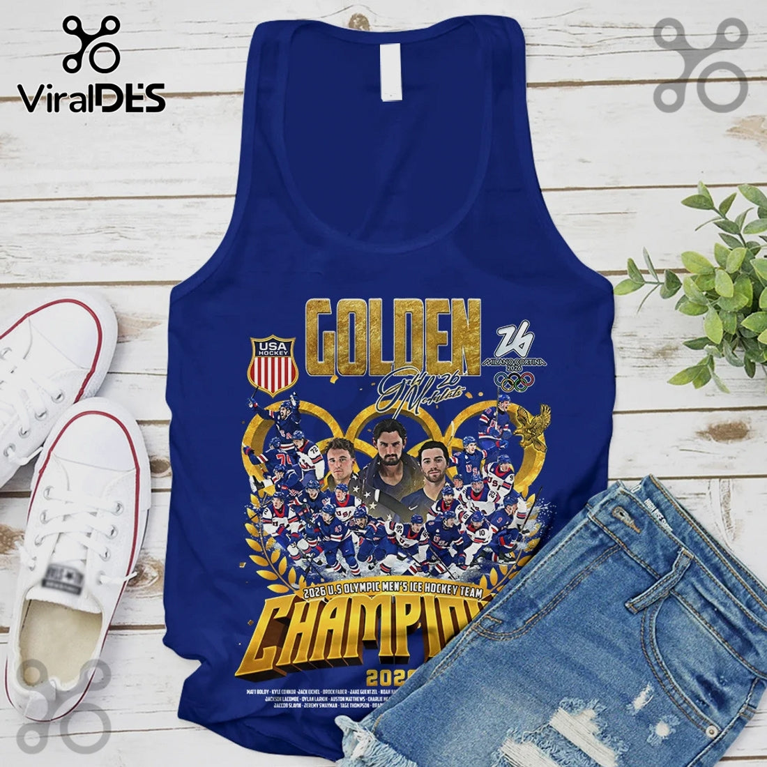 USA Hockey 2026 Olympic Champions Golden Premium Graphic T-Shirt