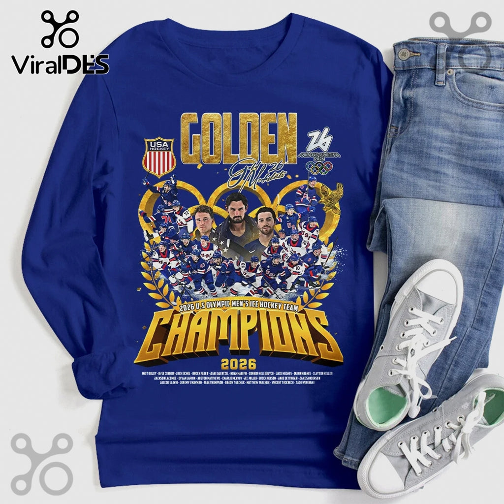 USA Hockey 2026 Olympic Champions Golden Premium Graphic T-Shirt