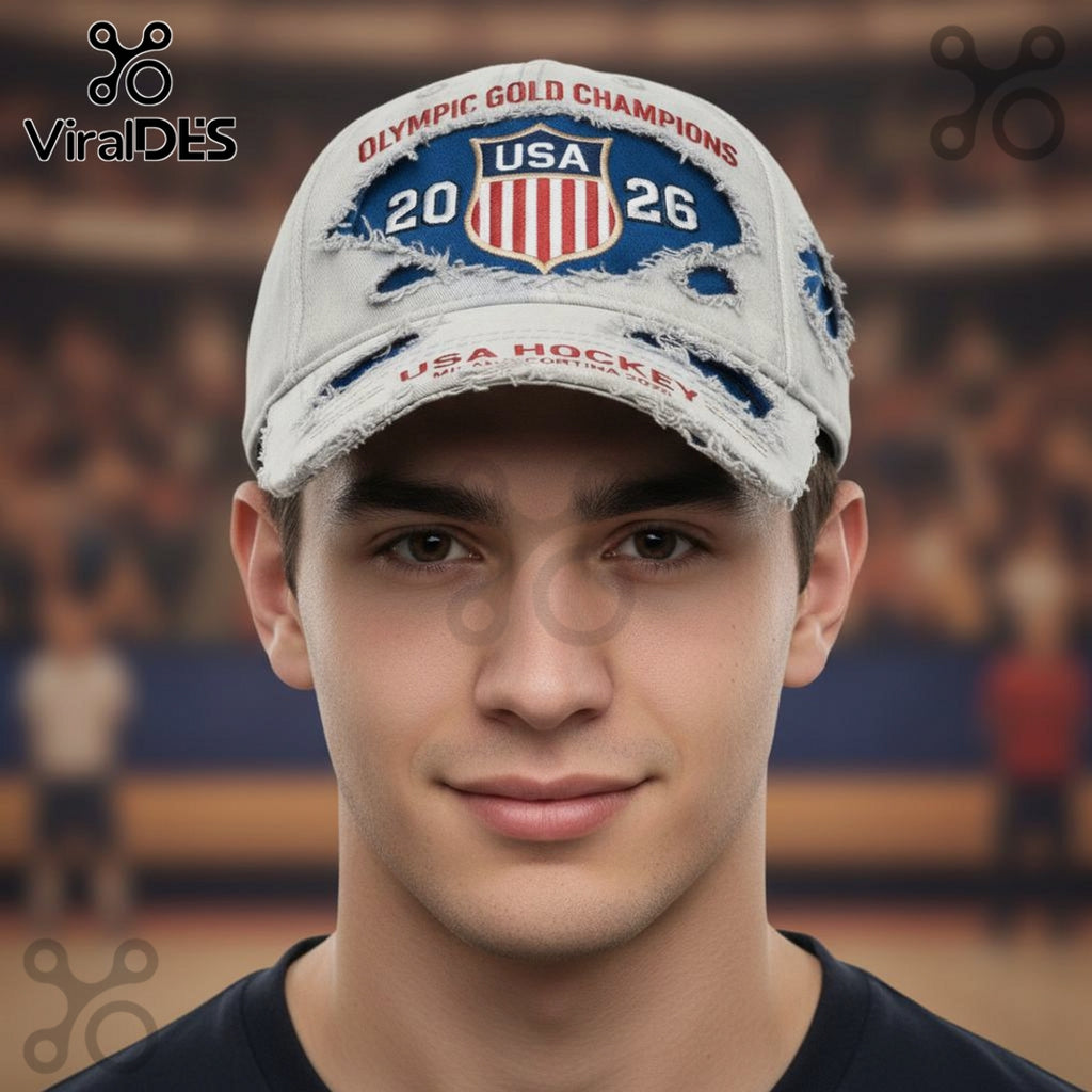 USA Hockey 2026 Olympic Gold Champions Distressed Fashion Baseball Cap