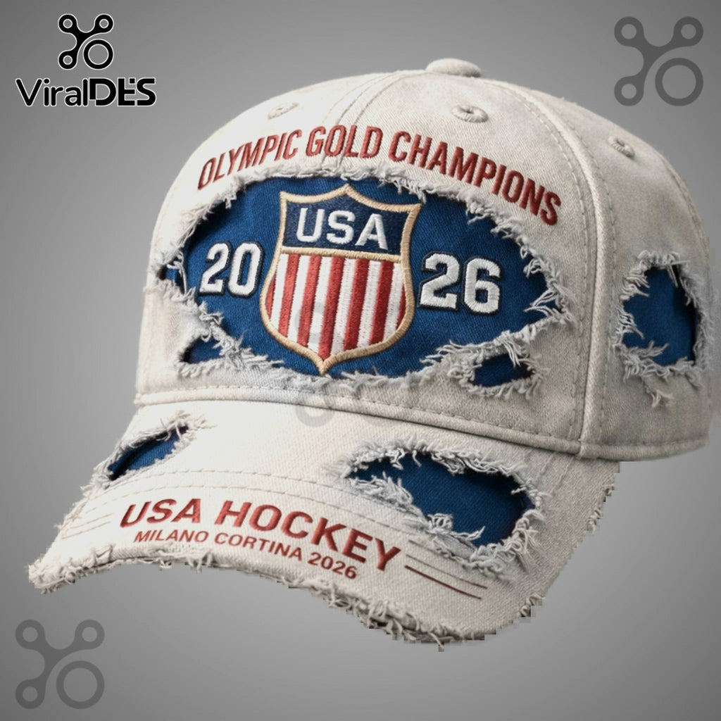 USA Hockey 2026 Olympic Gold Champions Distressed Fashion Baseball Cap