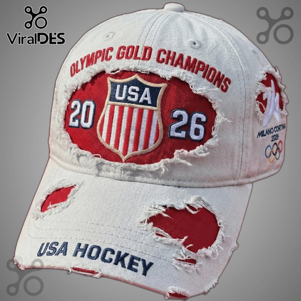 USA Hockey Olympic Gold Champions 2026 Distressed Baseball Cap