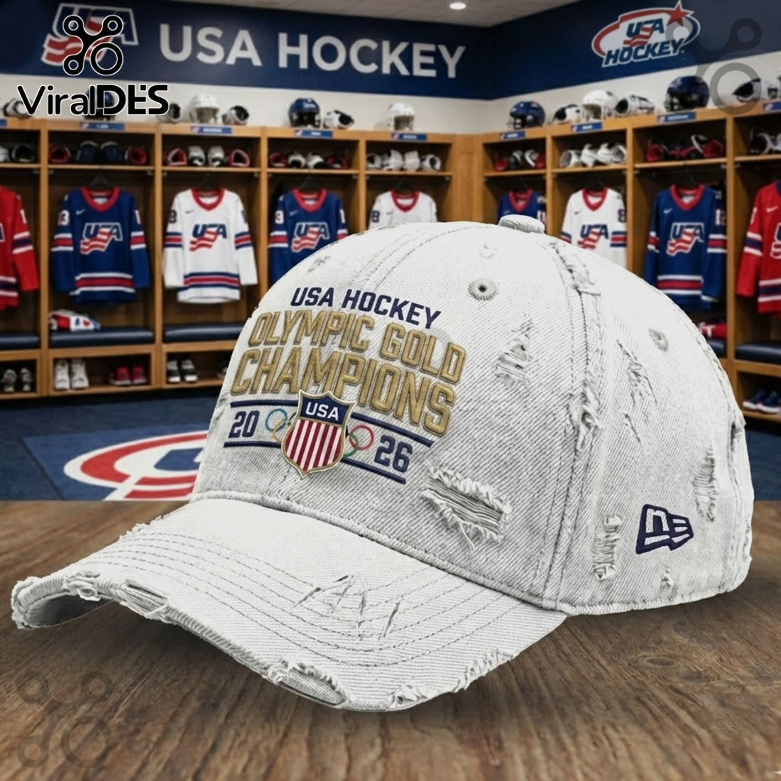 USA Hockey Olympic Gold Champions 2026 Distressed Cotton Dad Hat