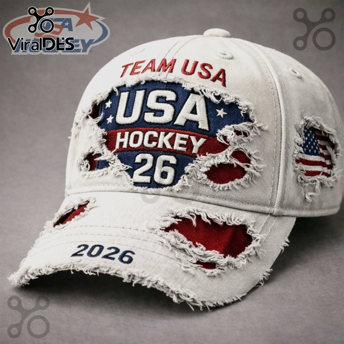 USA Hockey Team 2026 Distressed Vintage Design Baseball Cap