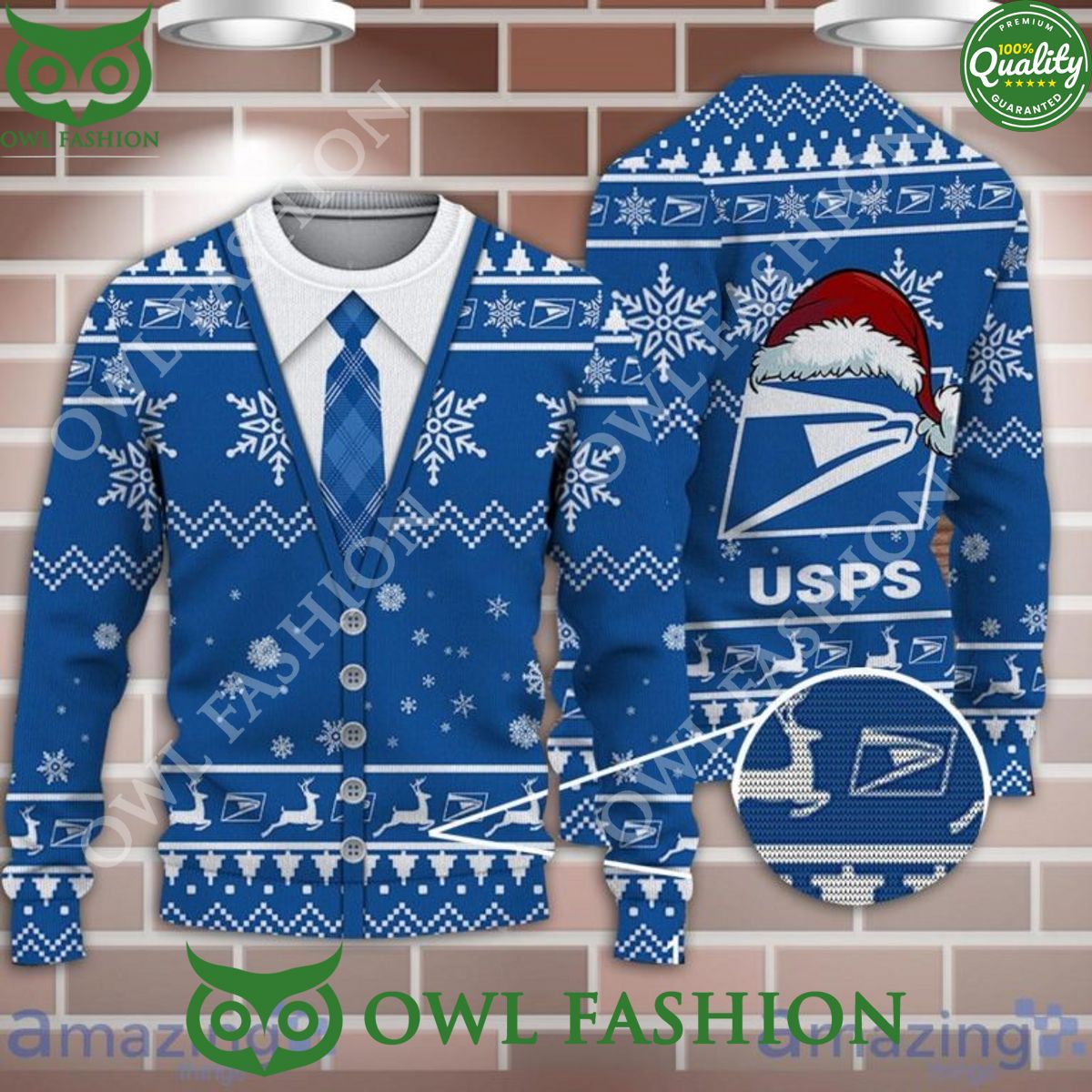 Usps Santahat Pattern Christmas Ugly Sweater Jumper