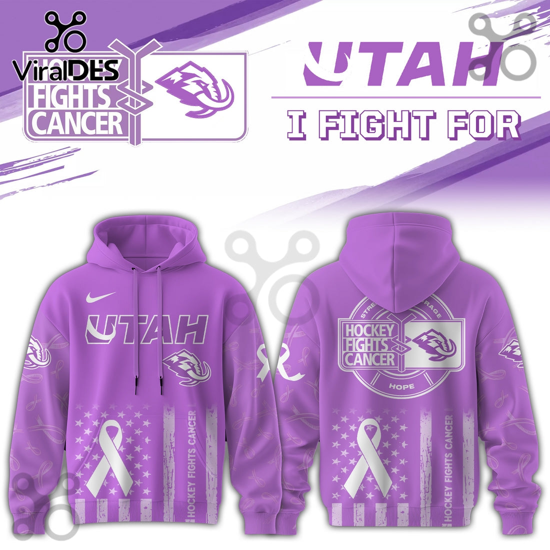 Utah Hockey Club Hockey Fights Cancer Purple Ribbon Hoodie