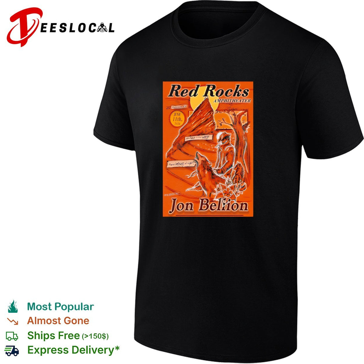 Red Rocks Amphitheater concert poster cowboy deer art June 2026 shirt