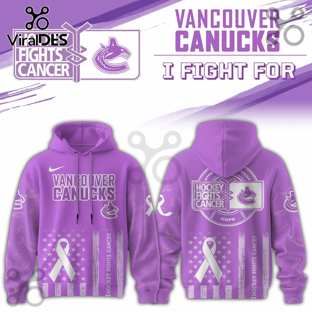 Vancouver Canucks Hockey Fights Cancer Purple Ribbon Hoodie