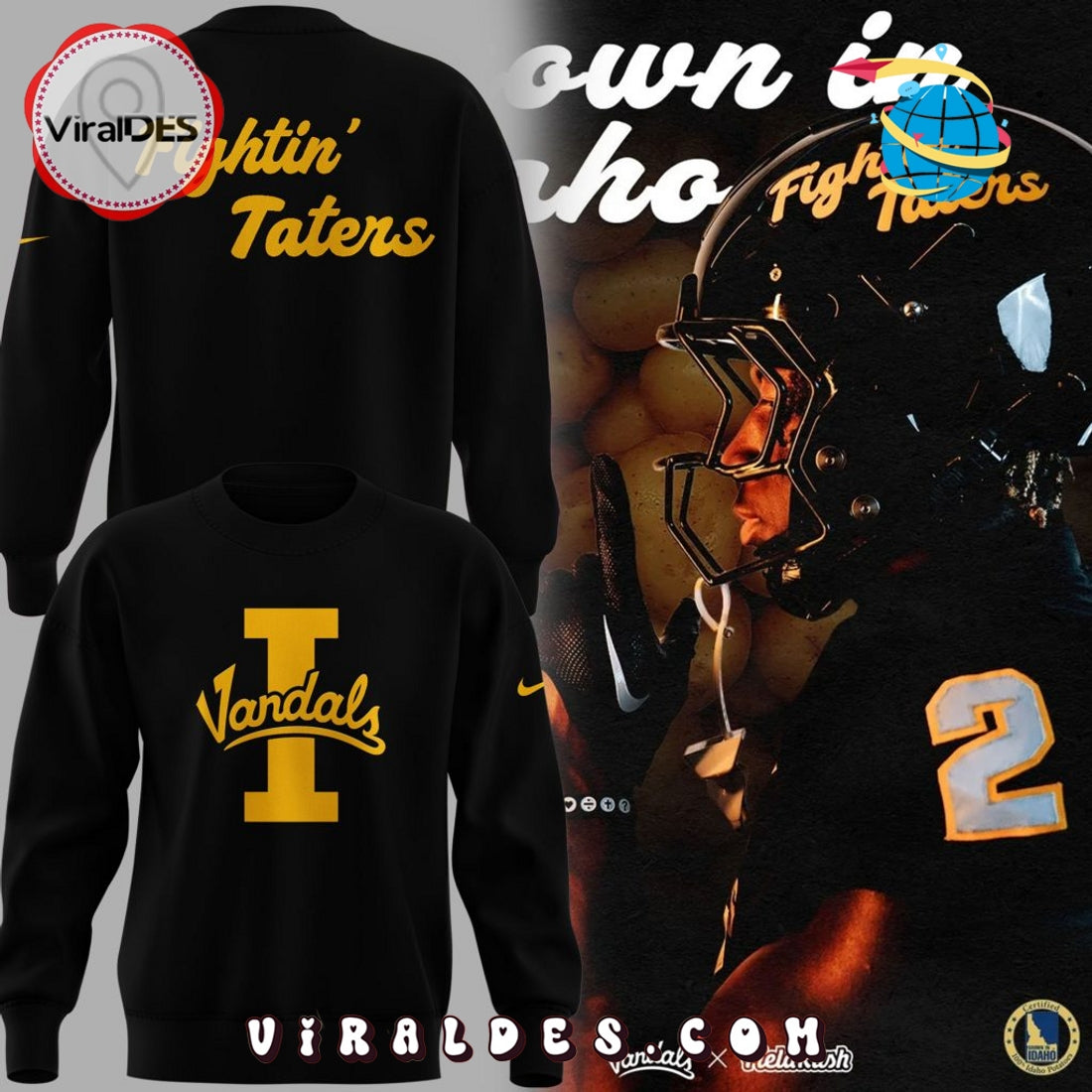 Vandal Football Fightin’ Taters Black Hoodie 2025