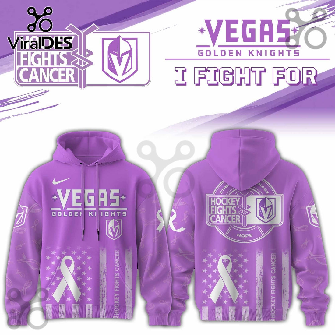 Vegas Golden Knights Hockey Fights Cancer Purple Ribbon Hoodie
