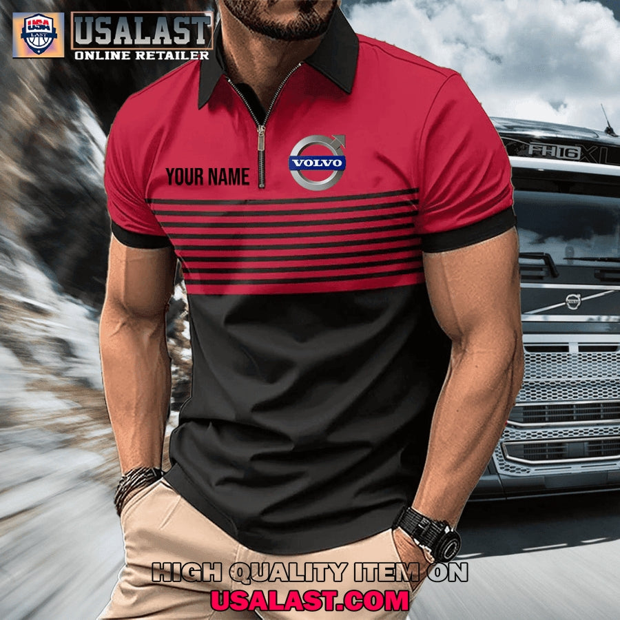 Volvo Custom Name Zipper Men Polo