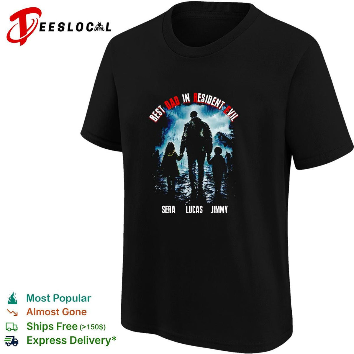 dad in Resident Evil family silhouette walking in the rain poster shirt