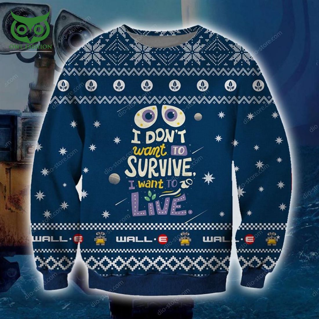 Wall-e Knitting Pattern 3d Print Ugly Christmas Sweater Sweatshirt Christmas