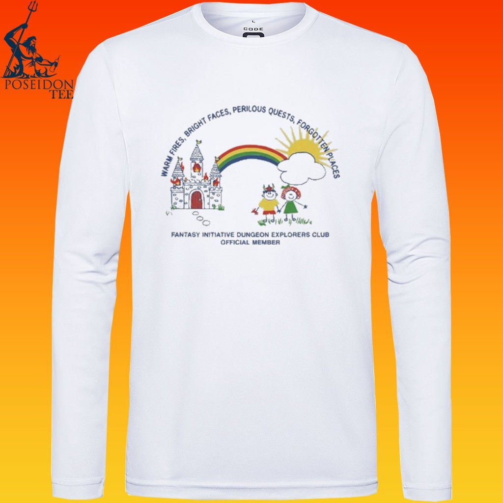 Warm Fires Bright Faces Perilous Quests Forgotten Places Fantasy Initiative Dungeon Explorers Club Official Member Crayon T-shirt