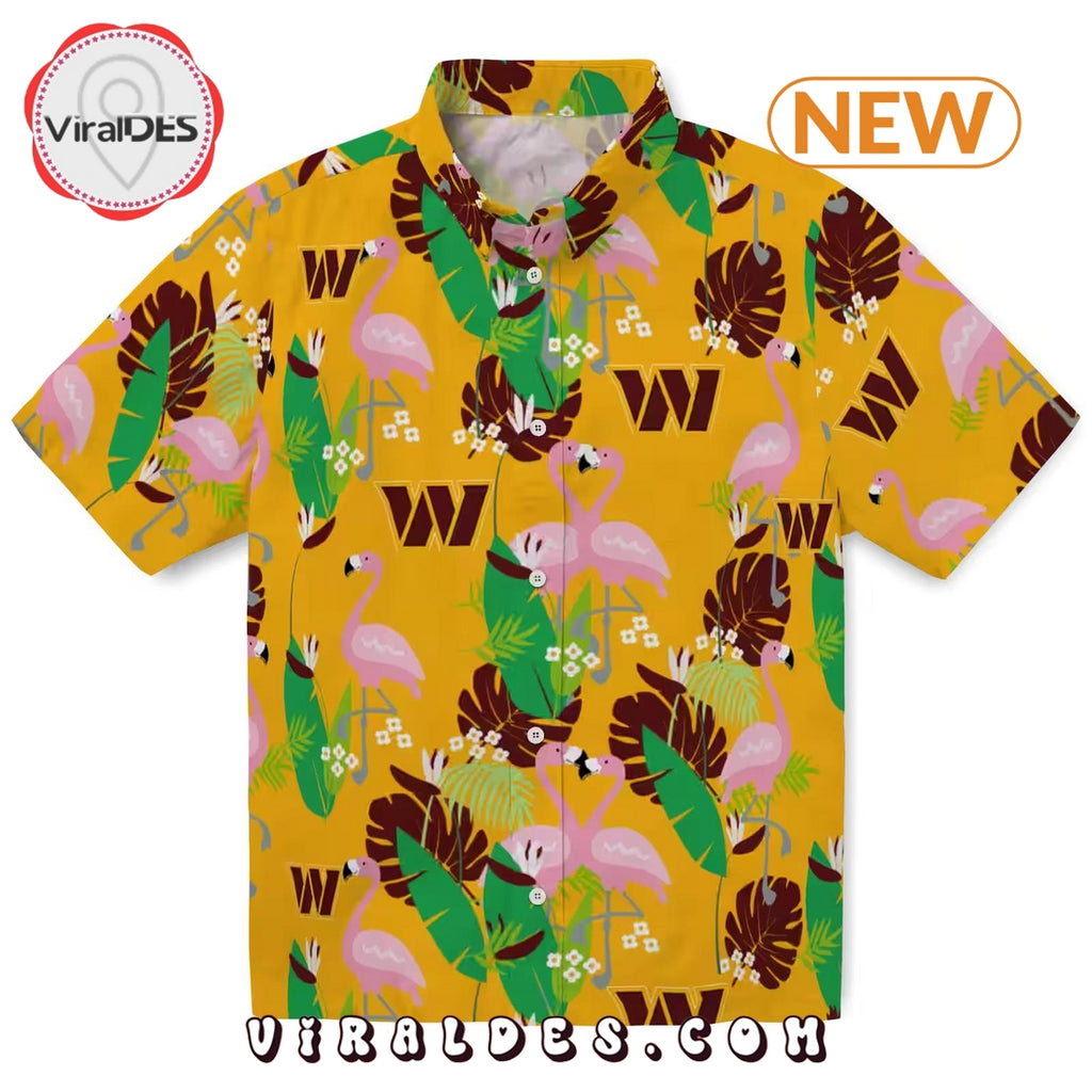 Washington Commanders Flamingo Foliage Burgundy Hawaiian Shirt