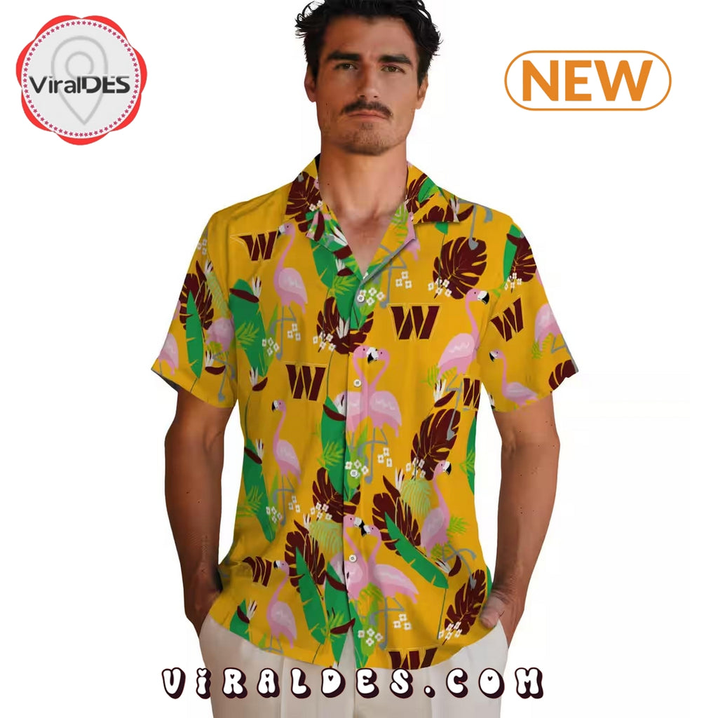 Washington Commanders Flamingo Foliage Burgundy Hawaiian Shirt