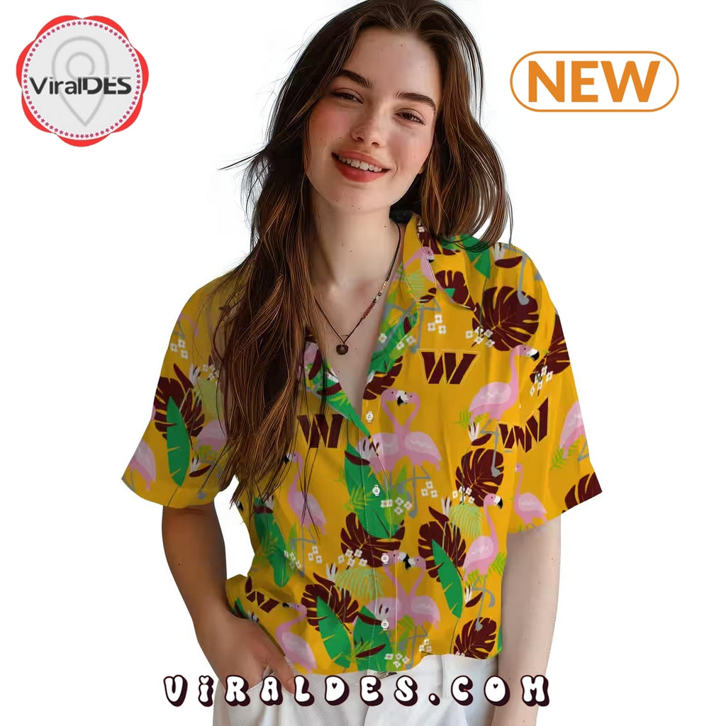 Washington Commanders Flamingo Foliage Burgundy Hawaiian Shirt