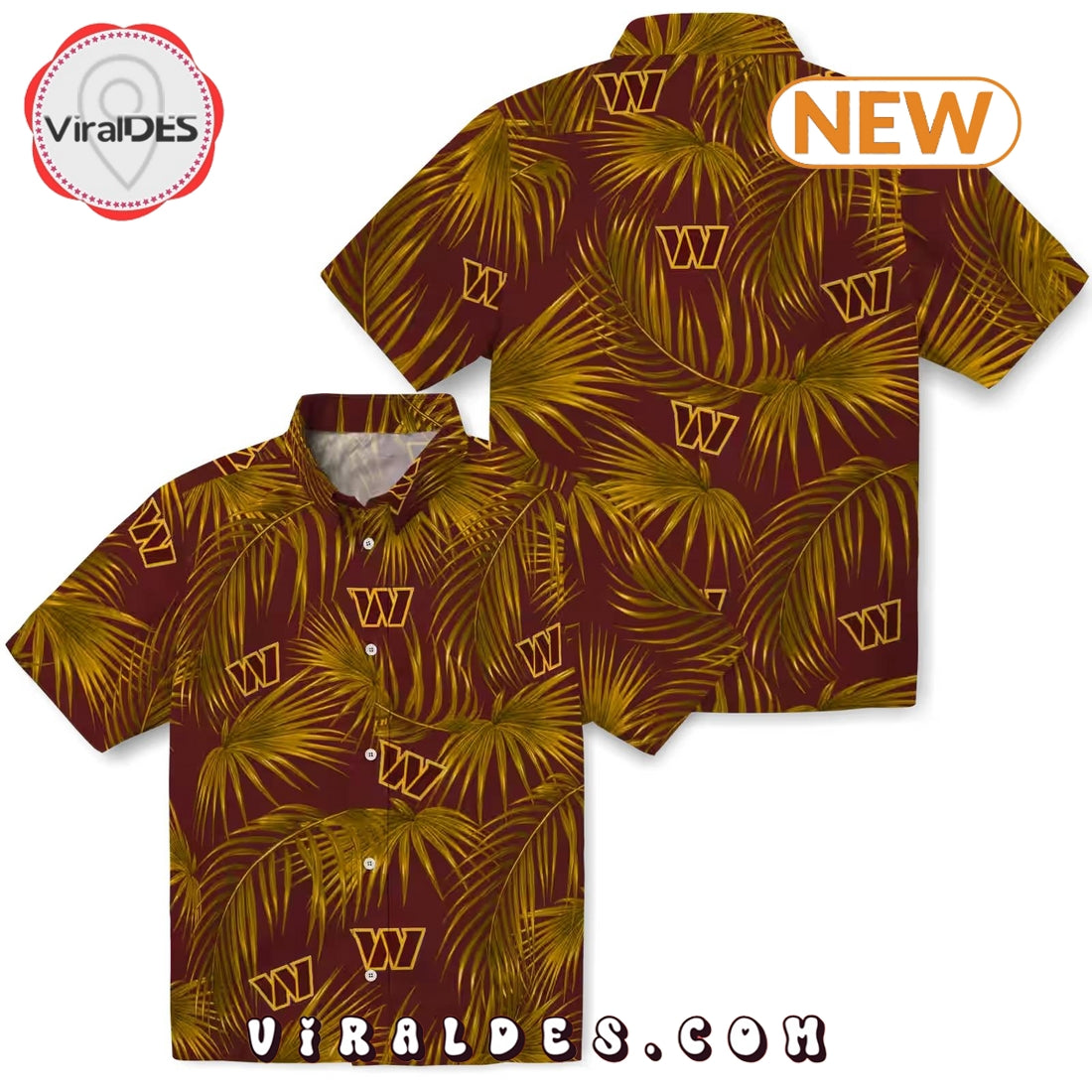 Washington Commanders Leafy Palms Burgundy Hawaiian Shirt