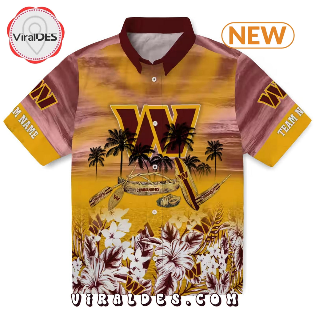 Washington Commanders Tropical Canoe Burgundy Hawaiian Shirt