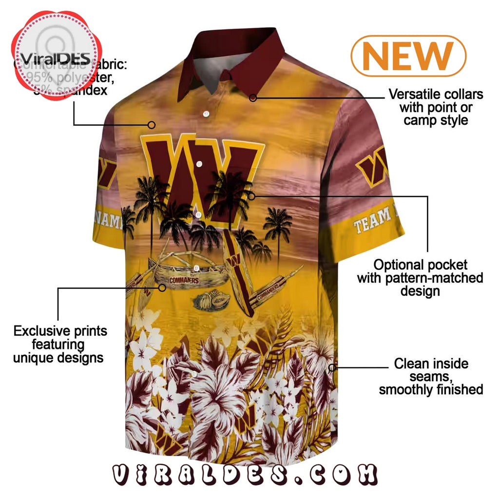 Washington Commanders Tropical Canoe Burgundy Hawaiian Shirt
