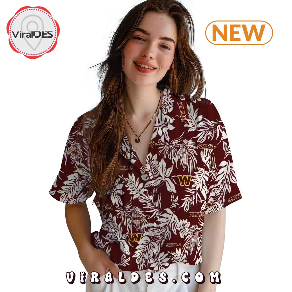 Washington Commanders Tropical Leaf Burgundy Hawaiian Shirt