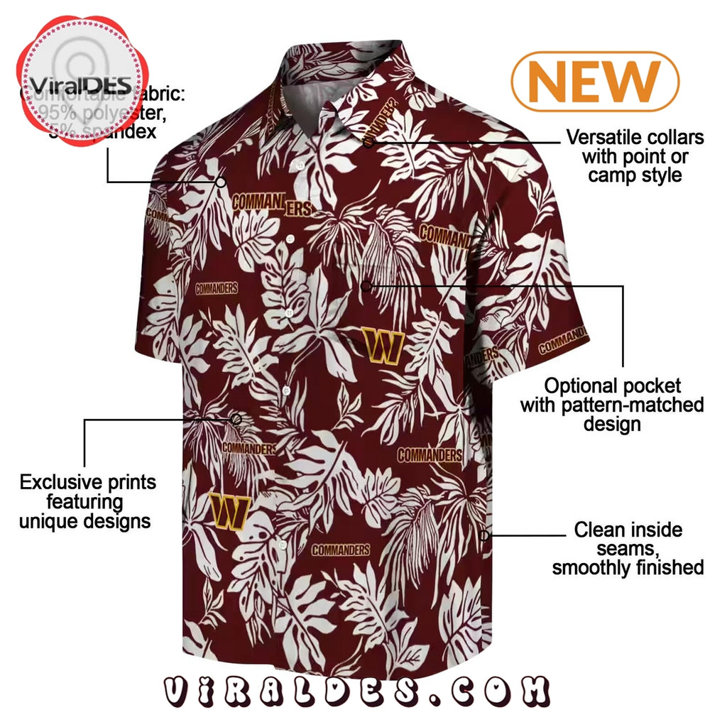 Washington Commanders Tropical Leaf Burgundy Hawaiian Shirt