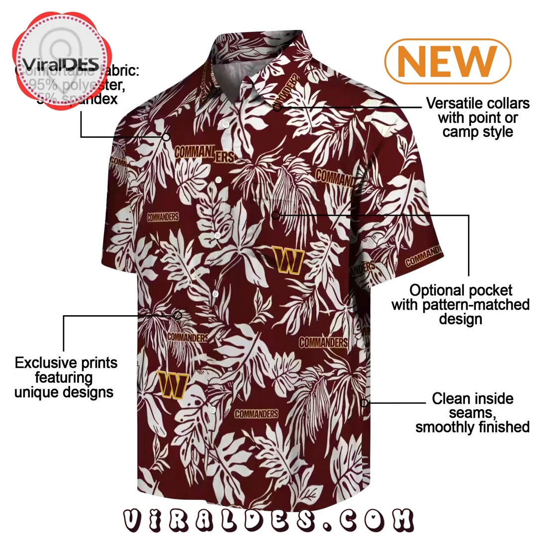 Washington Commanders Tropical Leaf Burgundy Hawaiian Shirt