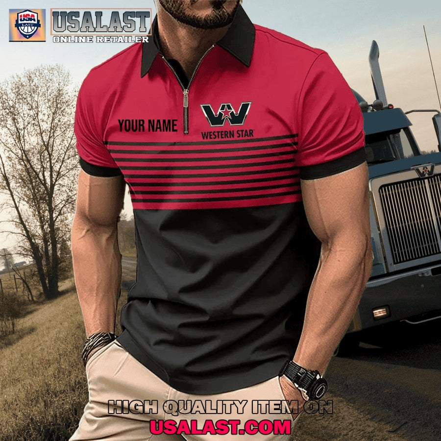 Western Star Custom Name Zipper Men Polo