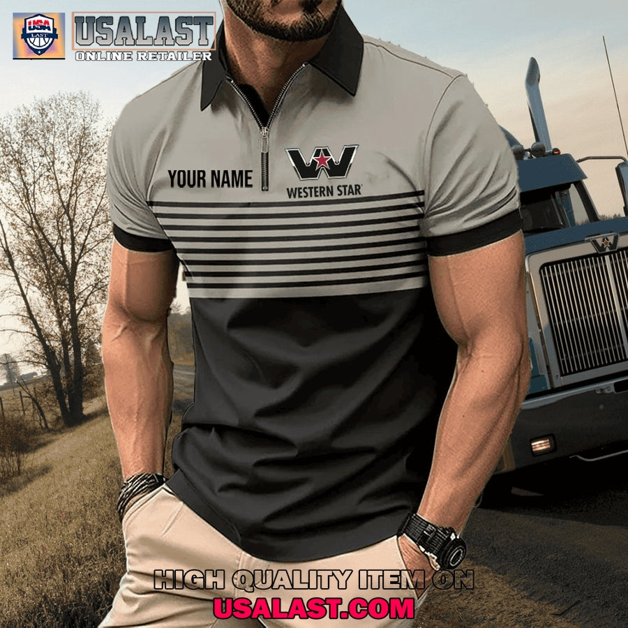 Western Star Custom Name Zipper Men Polo