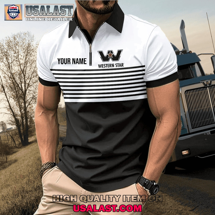 Western Star Custom Name Zipper Men Polo