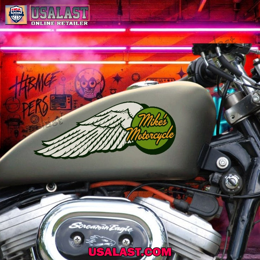 Winged Wheel Motorcycle Custom Text Decal