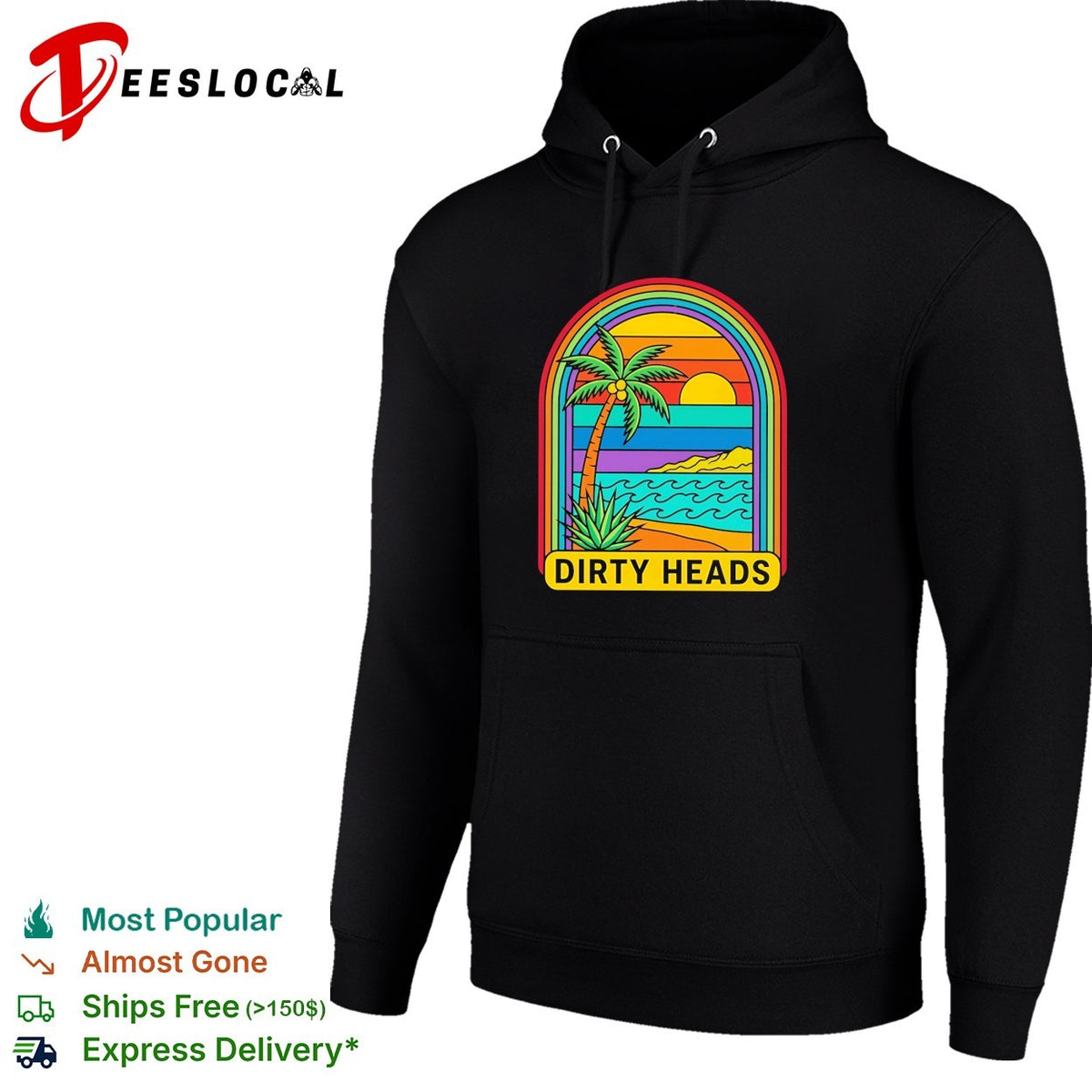 Tropical beach palm tree rainbow arch sunset vintage poster art shirt