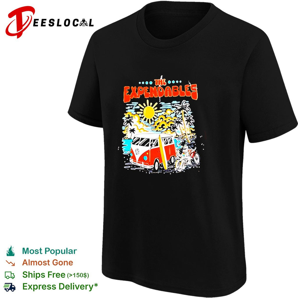 Retro van tropical beach surfboard palm tree vintage concert art shirt