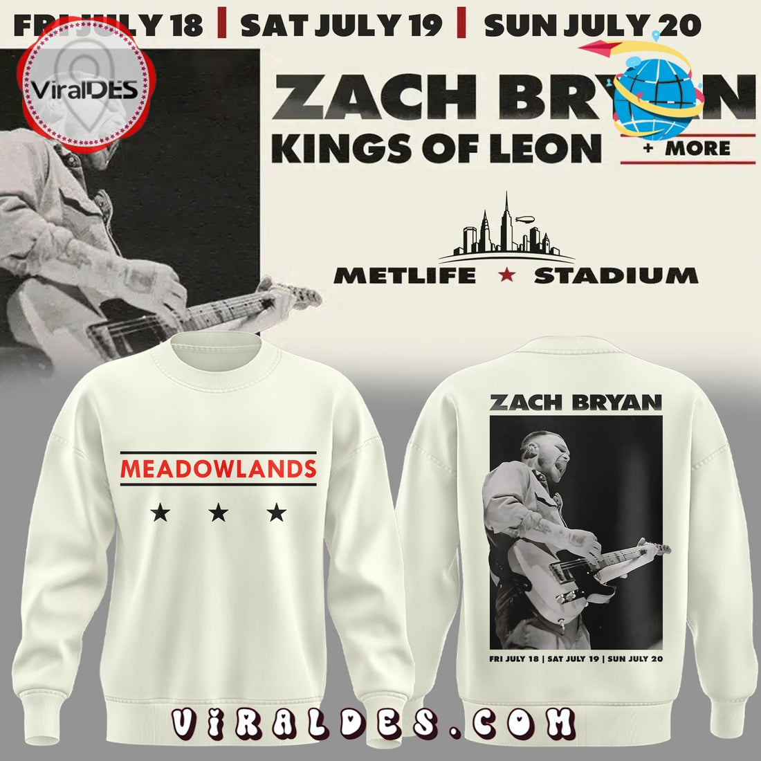 Zach Bryan Kings Of Leon 2025 Meadowlands Hoodie